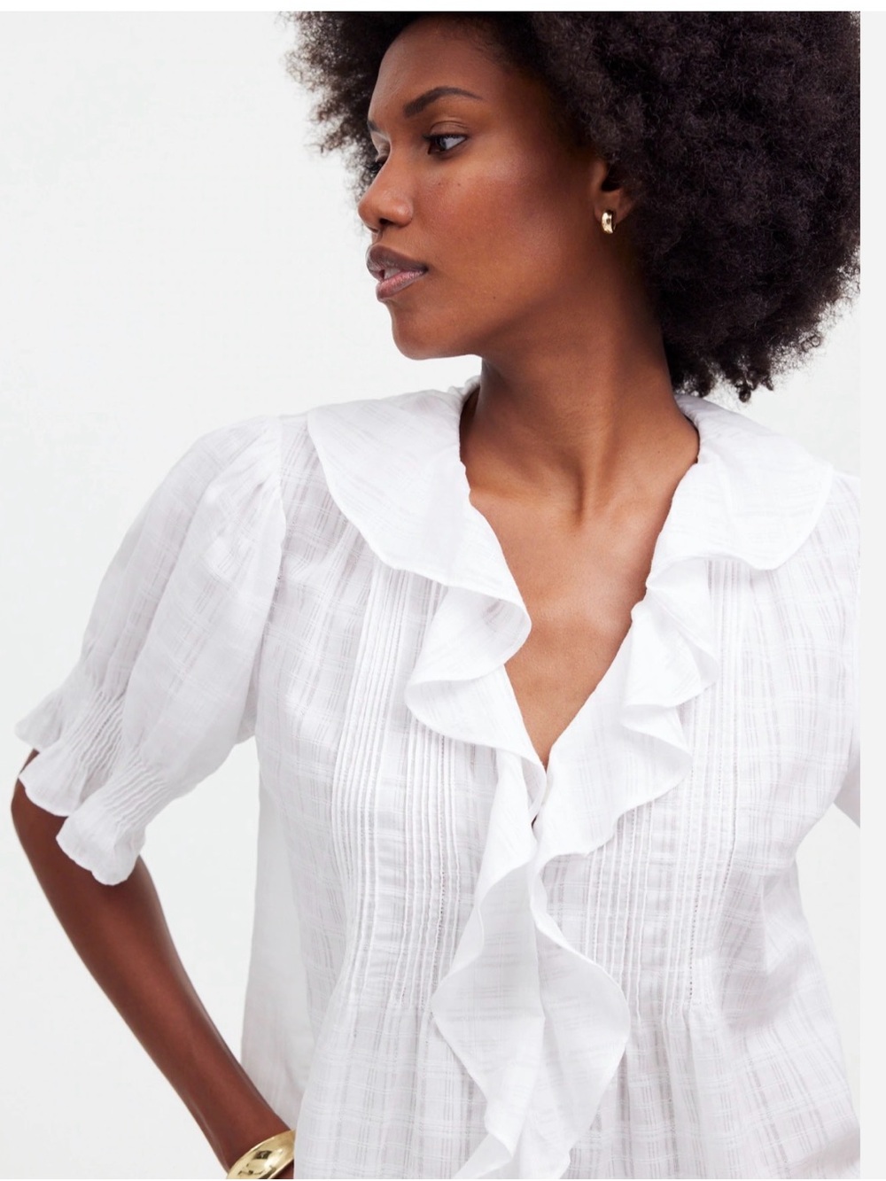 NWT Madewell Ruffle Puff-Sleeve Peplum Top in Windowpane | Size XXS